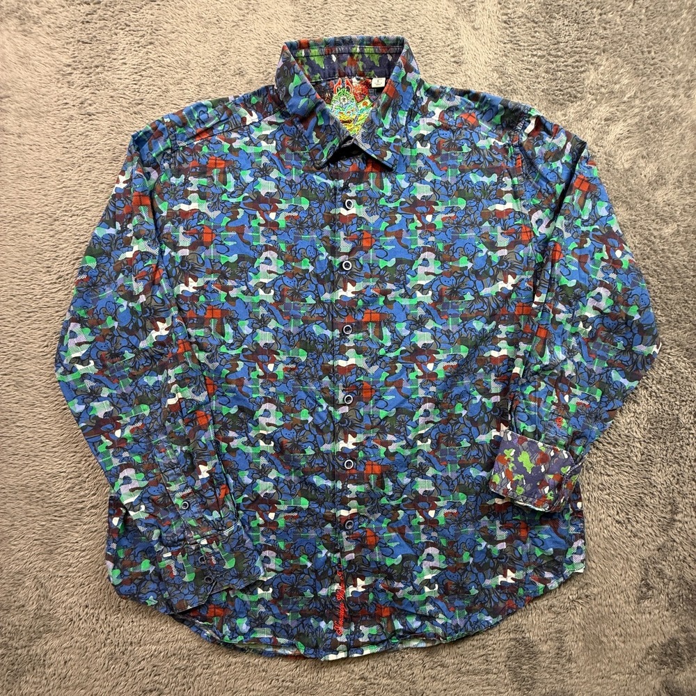Robert Graham Floral Button Up Shirt Abstract Camo Art Mens L 100% Cotton